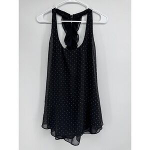 Bisou Bisou Tank Top Womens Large Black Polka Dot Ruffle Back Sheer Chiffon
